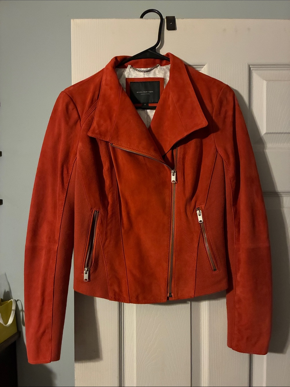 Marc New York Orange-Red Suede Moto Jacket